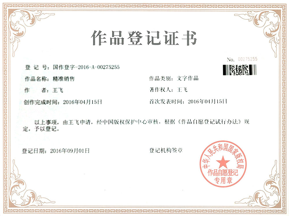 《精准销售》版权证书